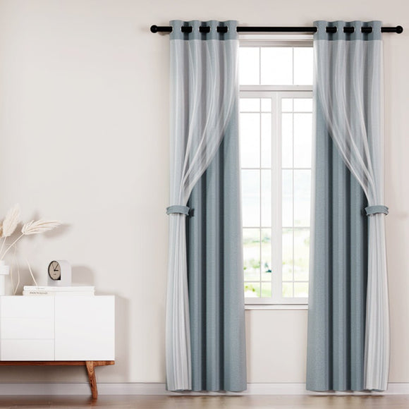 Artiss 2X 132x160cm Blockout Sheer Curtains Light Grey - RnR Galore