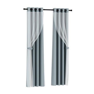 Artiss 2X 132x160cm Blockout Sheer Curtains Light Grey - RnR Galore