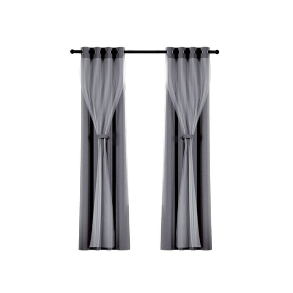 Artiss 2X 132x213cm Blockout Sheer Curtains Charcoal - RnR Galore