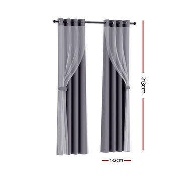 Artiss 2X 132x213cm Blockout Sheer Curtains Charcoal - RnR Galore