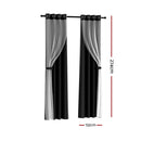 Artiss 2X 132x274cm Blockout Sheer Curtains Black - RnR Galore