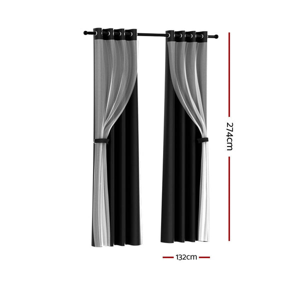 Artiss 2X 132x274cm Blockout Sheer Curtains Black - RnR Galore