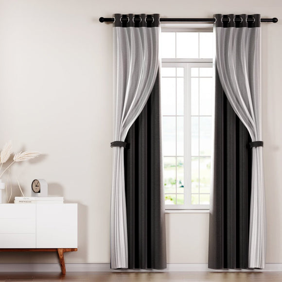 Artiss 2X 132x274cm Blockout Sheer Curtains Black - RnR Galore