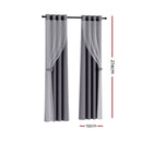 Artiss 2X 132x274cm Blockout Sheer Curtains Charcoal - RnR Galore
