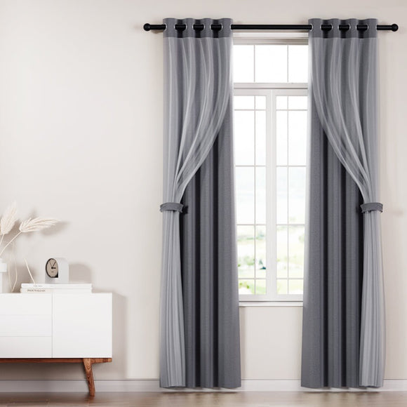 Artiss 2X 132x274cm Blockout Sheer Curtains Charcoal - RnR Galore