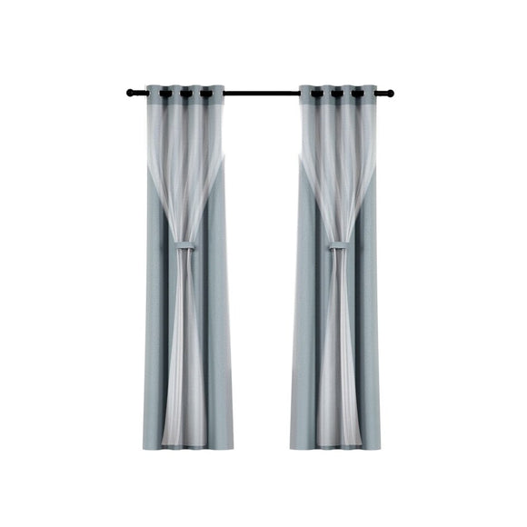 Artiss 2X 132x274cm Blockout Sheer Curtains Light Grey - RnR Galore