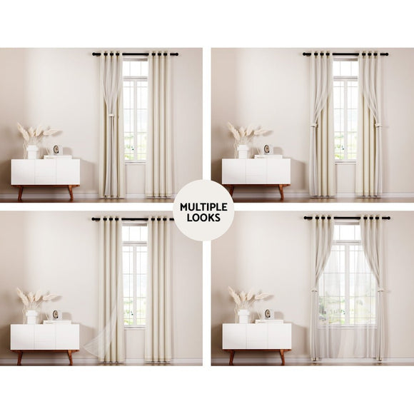Artiss 2X 132x304cm Blockout Sheer Curtains Beige - RnR Galore
