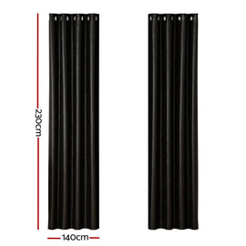 Artiss 2X Blockout Curtains Eyelet 140x230cm Black Shine - RnR Galore
