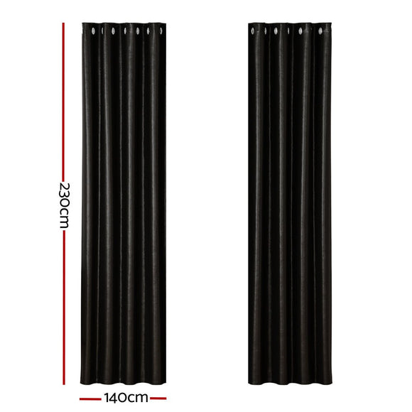Artiss 2X Blockout Curtains Eyelet 140x230cm Black Shine - RnR Galore
