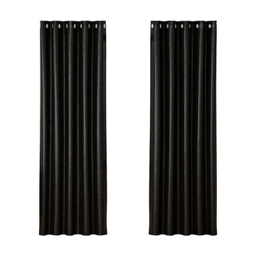 Artiss 2X Blockout Curtains Eyelet 180x213cm Black Shine - RnR Galore