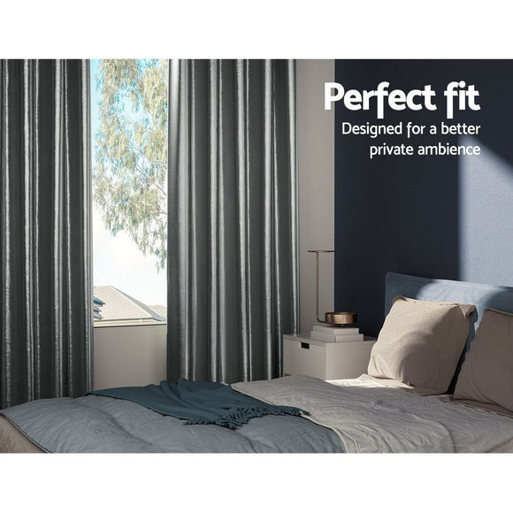 Artiss 2X Blockout Curtains Eyelet 240x230cm Grey Shine - RnR Galore
