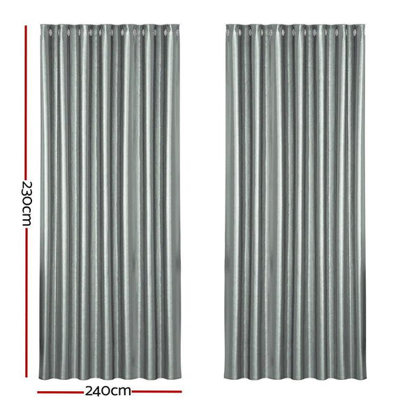Artiss 2X Blockout Curtains Eyelet 240x230cm Grey Shine - RnR Galore