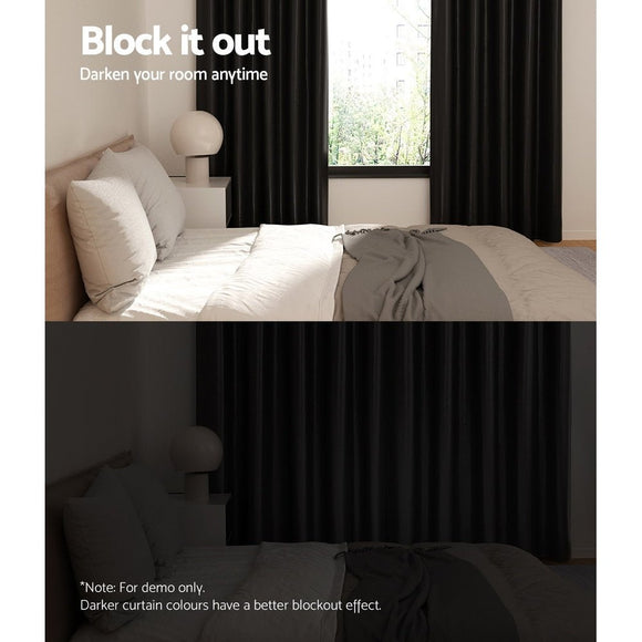 Artiss 2X Blockout Curtains Eyelet 300x230cm Black Shine - RnR Galore