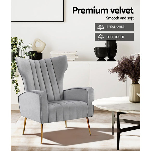 Artiss Armchair Grey Velvet Kate - RnR Galore