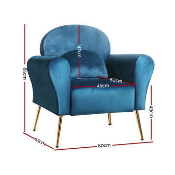 Artiss Armchair Lounge Chair Accent Chairs Armchairs Sofa Navy Velvet Cushion - RnR Galore