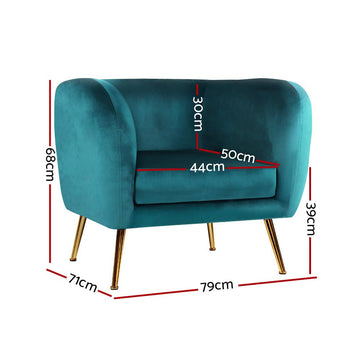 Artiss Armchair Lounge Sofa Arm Chair Accent Chairs Armchairs Couch Velvet Green - RnR Galore