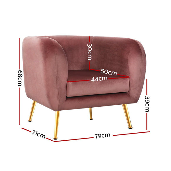 Artiss Armchair Lounge Sofa Arm Chair Accent Chairs Armchairs Couch Velvet Pink - RnR Galore