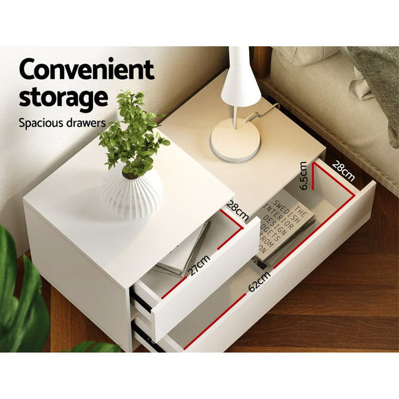 Artiss Bedside Tables LED 2 Drawers - REMI White - RnR Galore