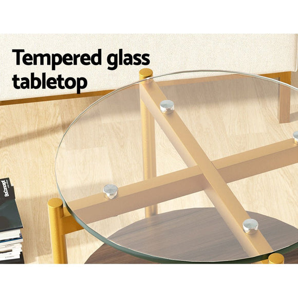 Artiss Coffee Table 45CM Round Tempered Glass Carol - RnR Galore