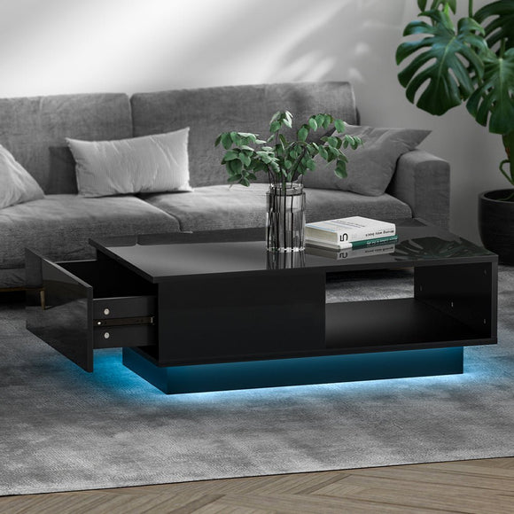 Artiss Coffee Table Led Lights Black - RnR Galore