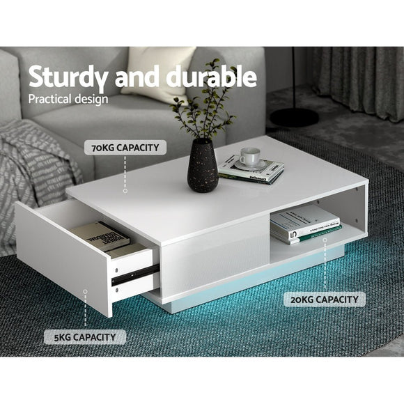 Artiss Coffee Table Led Lights White - RnR Galore
