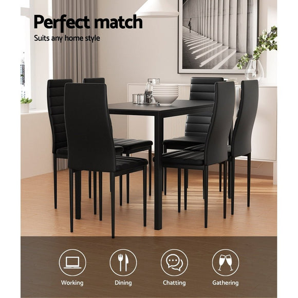 Artiss Dining Chairs and Table Dining Set 6 Chair Set Of 7 Black - RnR Galore