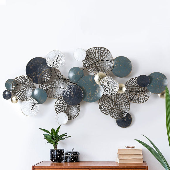 Artiss Metal Wall Art Hanging Sculpture 132cm Home Decor Leaf Circles Blue - RnR Galore