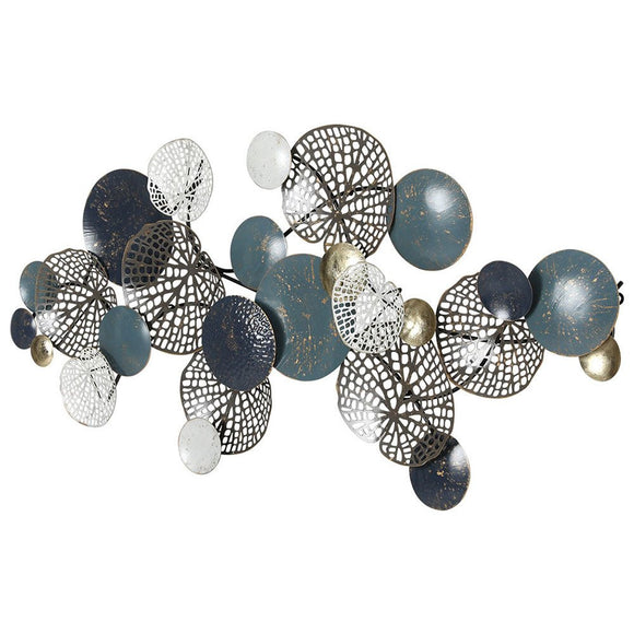 Artiss Metal Wall Art Hanging Sculpture 132cm Home Decor Leaf Circles Blue - RnR Galore