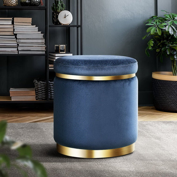 Artiss Ottoman Foot Stool Round Velvet Navy - RnR Galore