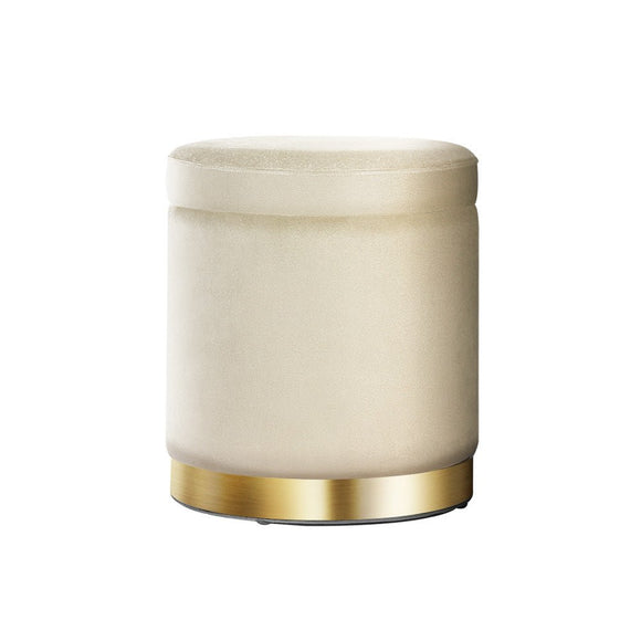 Artiss Ottoman Storage Foot Stool Round Velvet Cream - RnR Galore