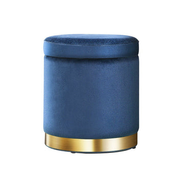 Artiss Ottoman Storage Foot Stool Round Velvet Navy - RnR Galore