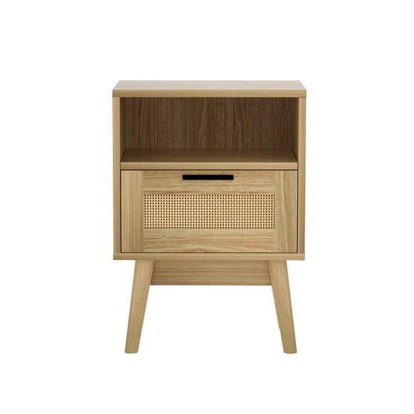 Artiss Rattan Bedside Table 1 Drawer with Shelf - REI Oak - RnR Galore
