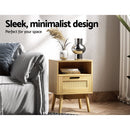 Artiss Rattan Bedside Table 1 Drawer with Shelf - REI Oak - RnR Galore