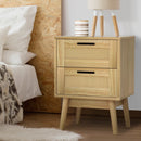 Artiss Rattan Bedside Table 2 Drawers Wood - RIE Oak - RnR Galore