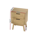 Artiss Rattan Bedside Table 2 Drawers Wood - RIE Oak - RnR Galore