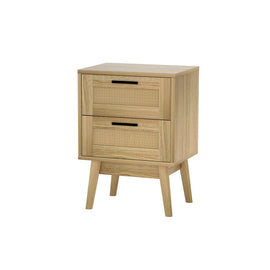 Artiss Rattan Bedside Table 2 Drawers Wood - RIE Oak - RnR Galore