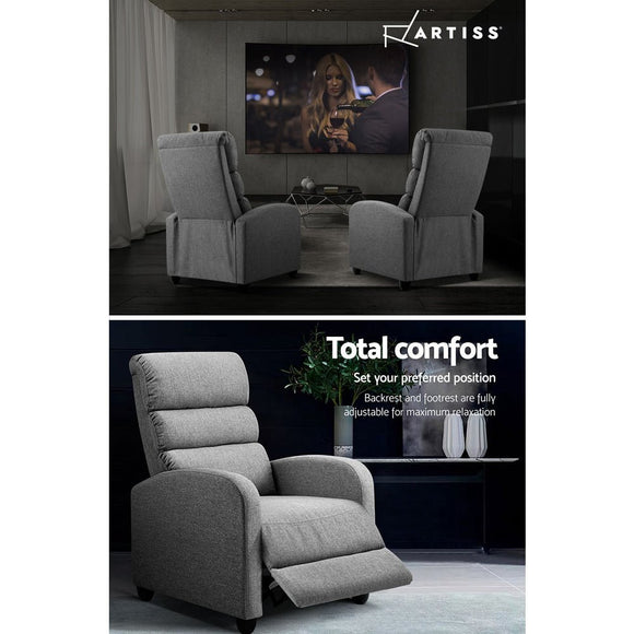 Artiss Recliner Armchair Grey Fabric Bolivia - RnR Galore