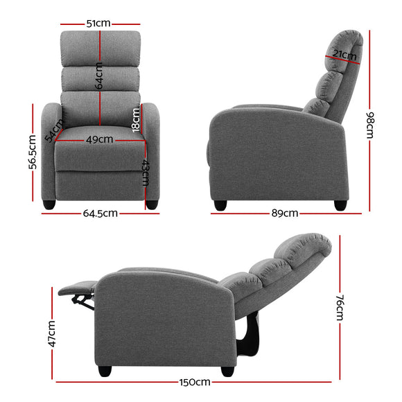 Artiss Recliner Armchair Grey Fabric Bolivia - RnR Galore