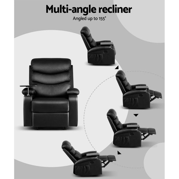 Artiss Recliner Chair Leather Black Tray Table Erika - RnR Galore