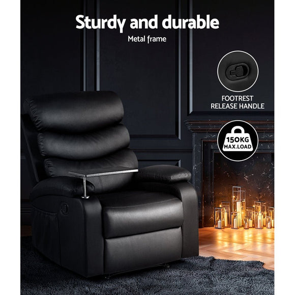 Artiss Recliner Chair Leather Black Tray Table Erika - RnR Galore