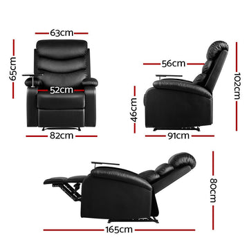 Artiss Recliner Chair Leather Black Tray Table Erika - RnR Galore