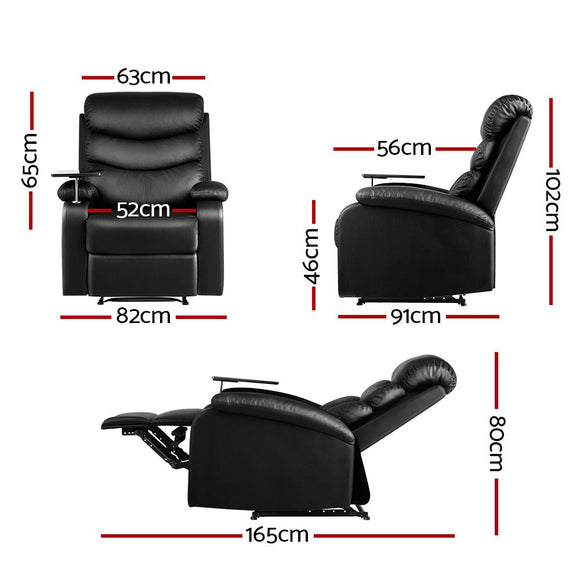 Artiss Recliner Chair Leather Black Tray Table Erika - RnR Galore