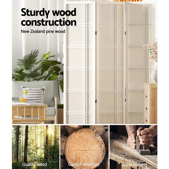 Artiss Room Divider Screen Privacy Wood Dividers Stand 4 Panel Nova White - RnR Galore