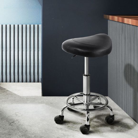 Artiss Salon Stool Saddle Swivel Chair Black - RnR Galore