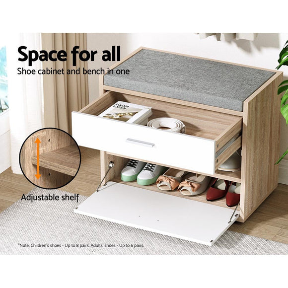 Artiss Shoe Rack Cabinet Bench 8 Pairs White Niva - RnR Galore