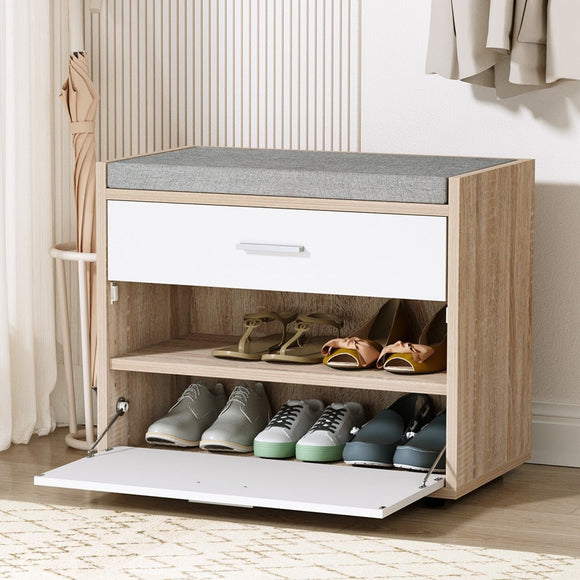 Artiss Shoe Rack Cabinet Bench 8 Pairs White Niva - RnR Galore