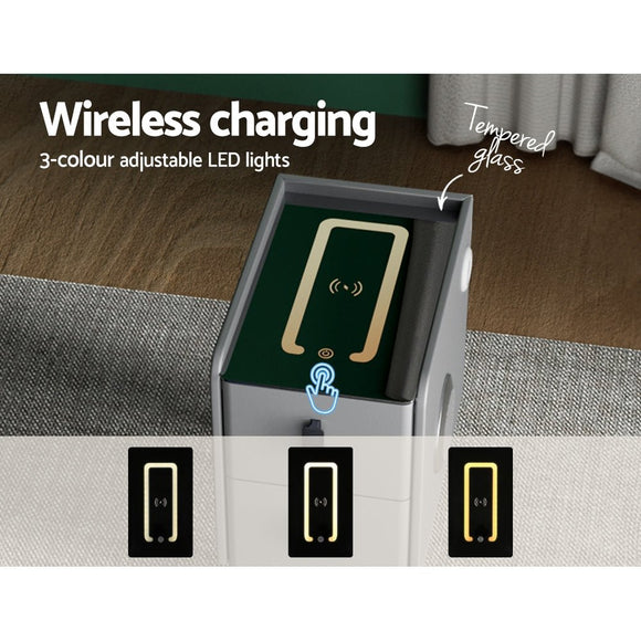 Artiss Smart Bedside Table 2 Drawers with Wireless Charging Ports LED Grey AIDA - RnR Galore