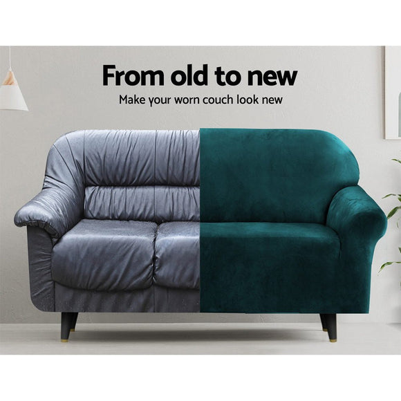 Artiss Sofa Cover Couch Covers 1 Seater Velvet Agate Green - RnR Galore