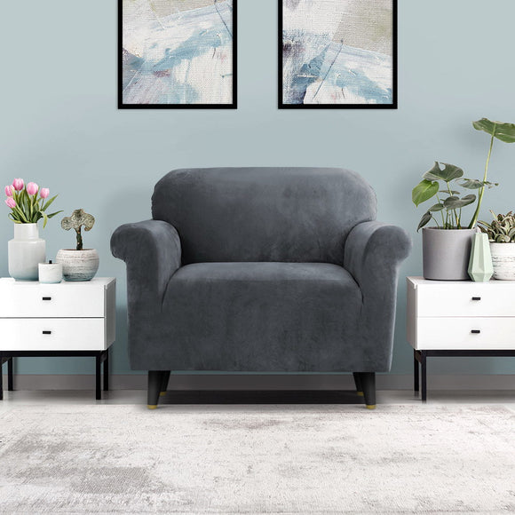 Artiss Sofa Cover Couch Covers 1 Seater Velvet Grey - RnR Galore