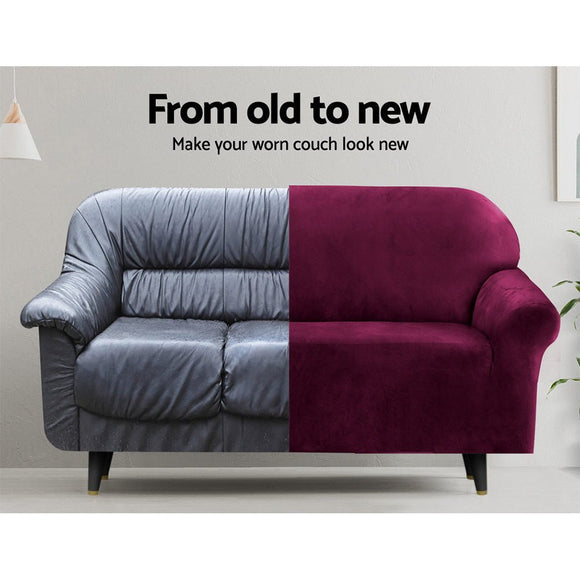 Artiss Sofa Cover Couch Covers 1 Seater Velvet Ruby Red - RnR Galore